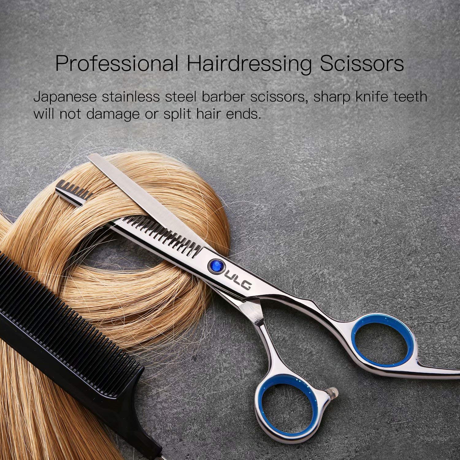 ULG Hair Thinning Scissors Cutting Teeth Shears Professional Barber Hairdressing Texturizing Salon Razor Edge Scissor Japanese Stainless Steel with Detachable Finger Ring 6.5 inch : Beauty