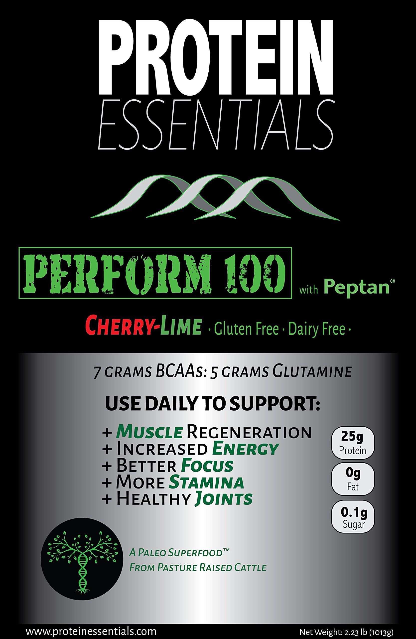 Collagen Sports Performance Powder, Perform 100, Premium Peptan Hydrolyzed Peptides Hydrolysate 25g Protein and 7g BCAA, Non Dairy, Paleo Friendly (Cherry Lime)