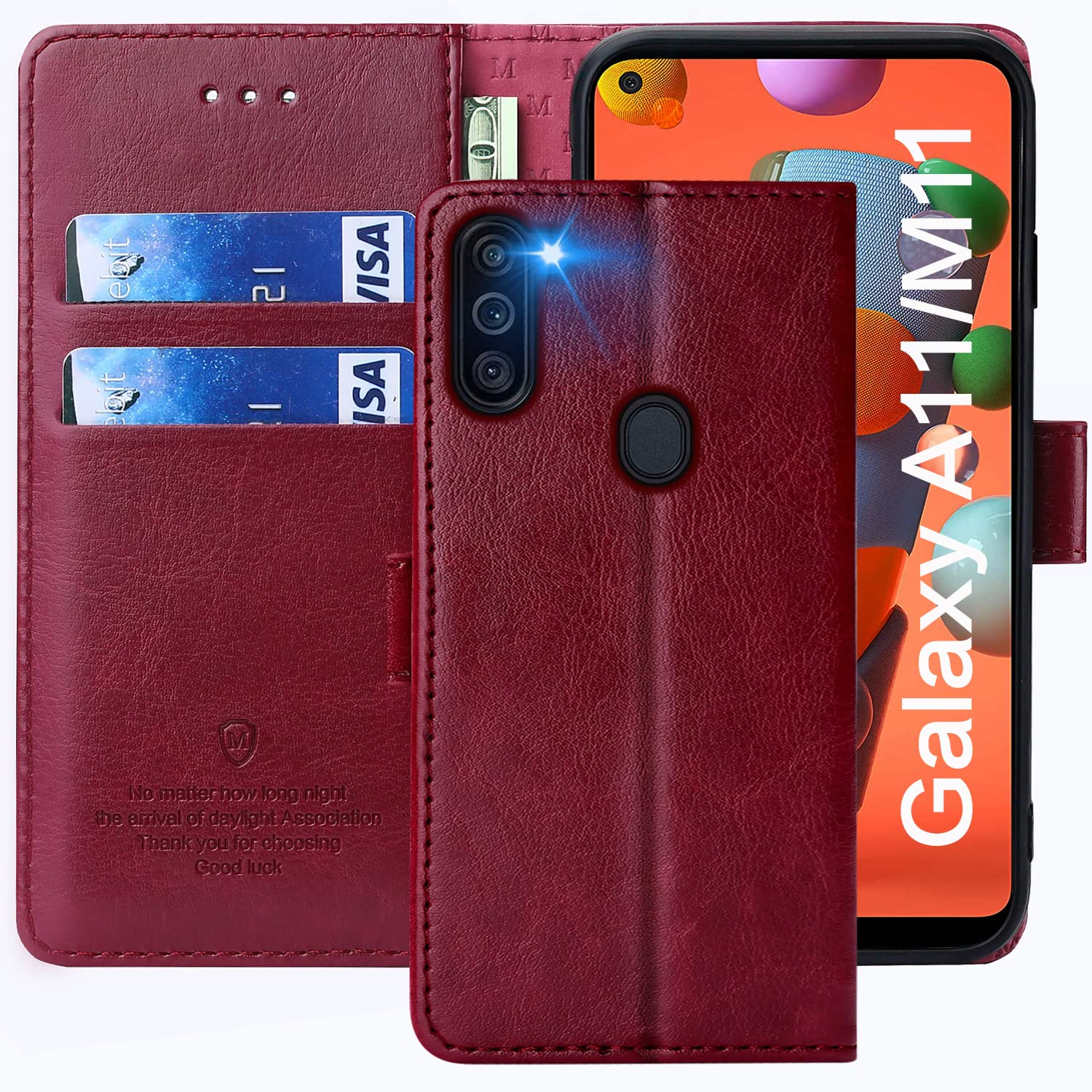 FMPCUON Case For Samsung Galaxy M11 / A11,High-grade Leather Flip Wallet Phone Case Cover for Samsung Galaxy M11 / A11 Inches [Card Slots] [Kickstand] [Magnetic Closure]-(Red)