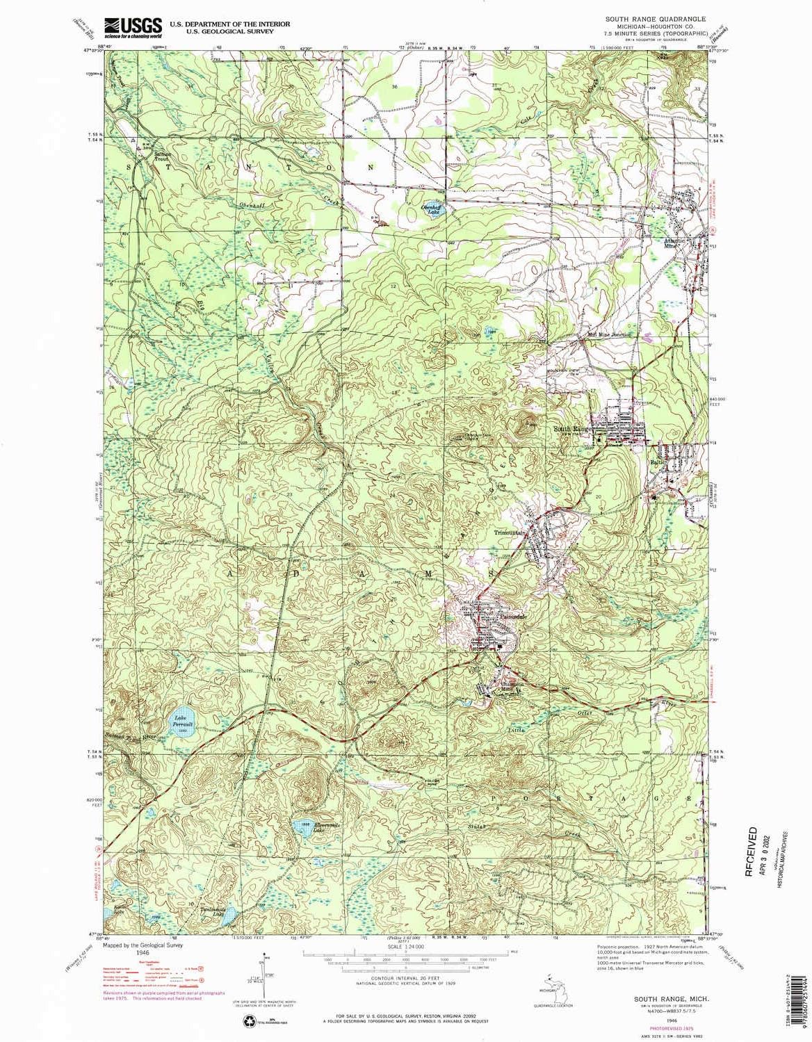 YellowMaps South Range MI topo map, 124000 Scale, 7.5 X 7