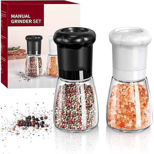 CIRCLE JOY Manual Salt and Pepper Grinder Set For Professional Chef, Refillable Salt and Pepper Shakers with Ceramic Blades, 