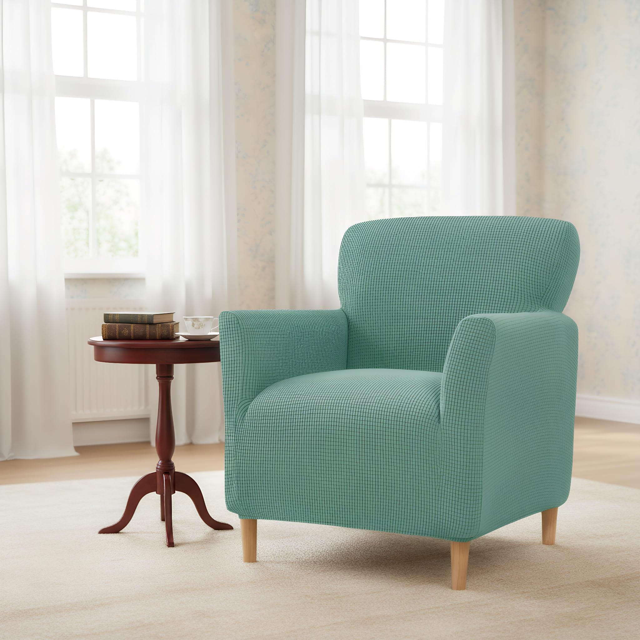 LiveGo Stretch Banquet Armchair Slipcover, Knit Chair Covers with Arms, Non-Slip Waterproof Chair Slipcover for Living Room, Office, Reception, and Pet-Friendly Furniture Protector (Pea Green)