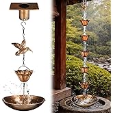 MorningRo 8.5ft Rain Chains for Gutters Outside, Metal, Hummingbird | Rain Chain Catcher Downspout Replacement with Anchor Basin 12 Cups Adjustable Rainwater Divert for Eaves Drainage