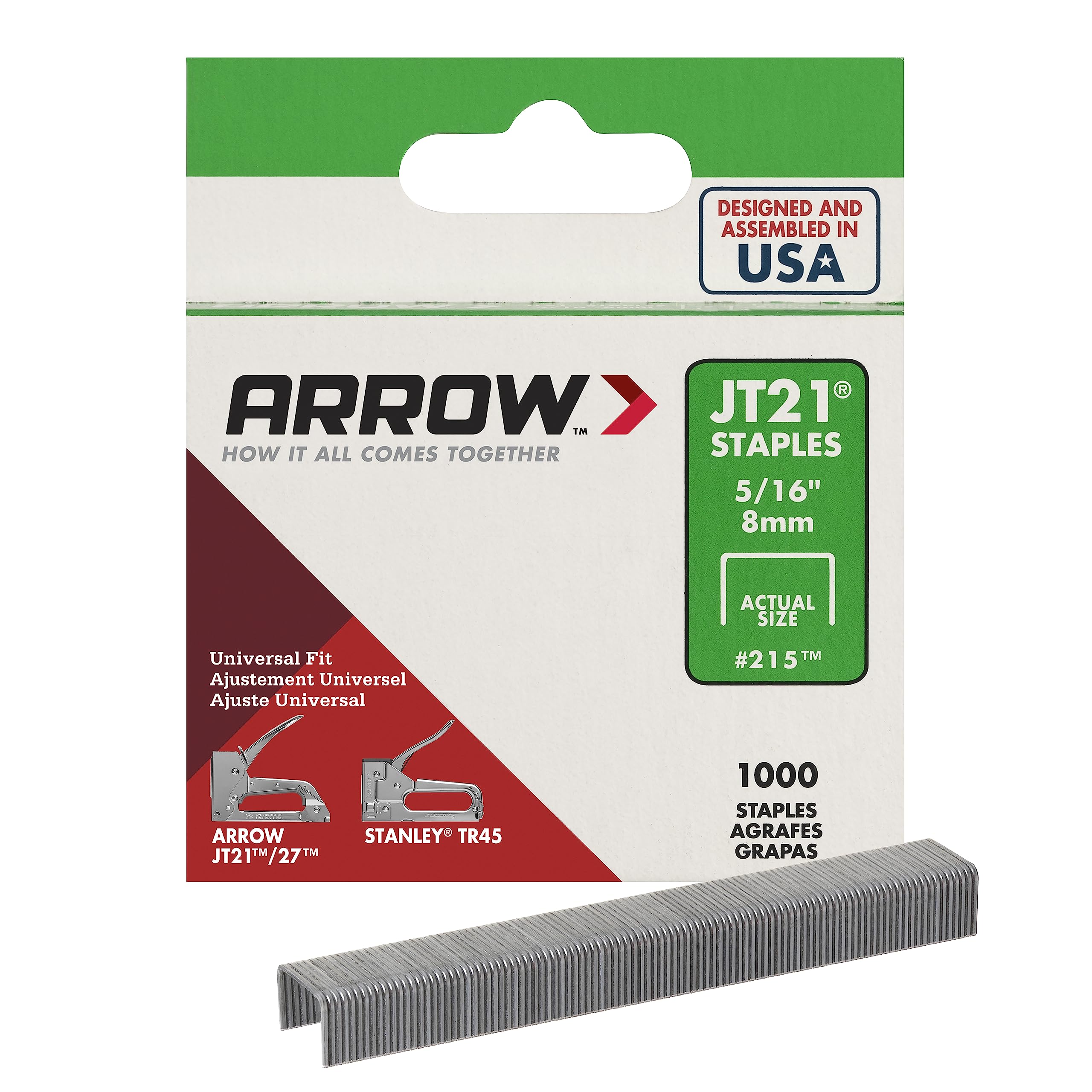 Arrow Staples Jt21 Box 1000 - 5/16 in, Silver
