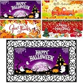 4 Pcs Halloween Fall Doormat Inserts, Interchangeable Holidays Door Mat Set | 22 x 10 Inch Front Door Mat Inserts, for Autumn Halloween Thanksgiving Christmas Entrance Decor, Seasonal Front Door Mat