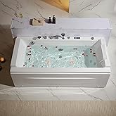Empava Acrylic Whirlpool Bathtub, 71-Inch Jetted Bathtub with Healing Chromotherapy, Heated Soaking Tub with LED Control Pane