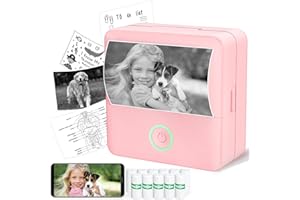 ADBAOBO Mini Sticker Printer, Portable Bluetooth Photo Printer with 11 Roll Papers, Pocket Thermal Printer for Study Notes, Scrapbook Supplies, Journals, Receipts, Compatible with Phone & Tablet, Pink