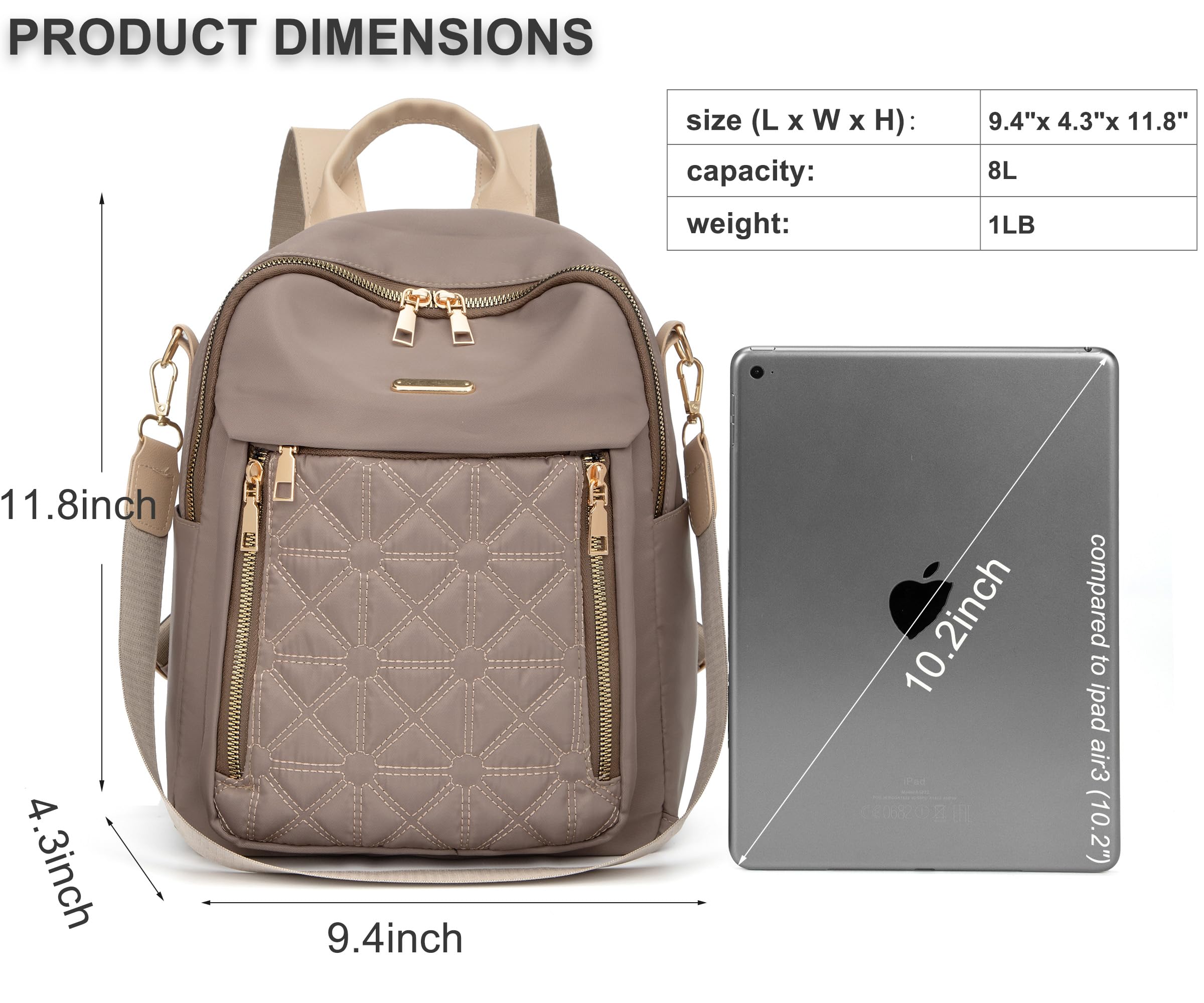 Pealwel Mini Nylon Women Backpacks,Small Ladies backpacks Lightweight Shoulder Satchel Bag Tote Handbag Casual Travel Daypack (Khaqi)