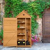 Tangzon Wooden Garden Storage Shed 5 Shelves Lockable Double Door 70x45x160cm view 7