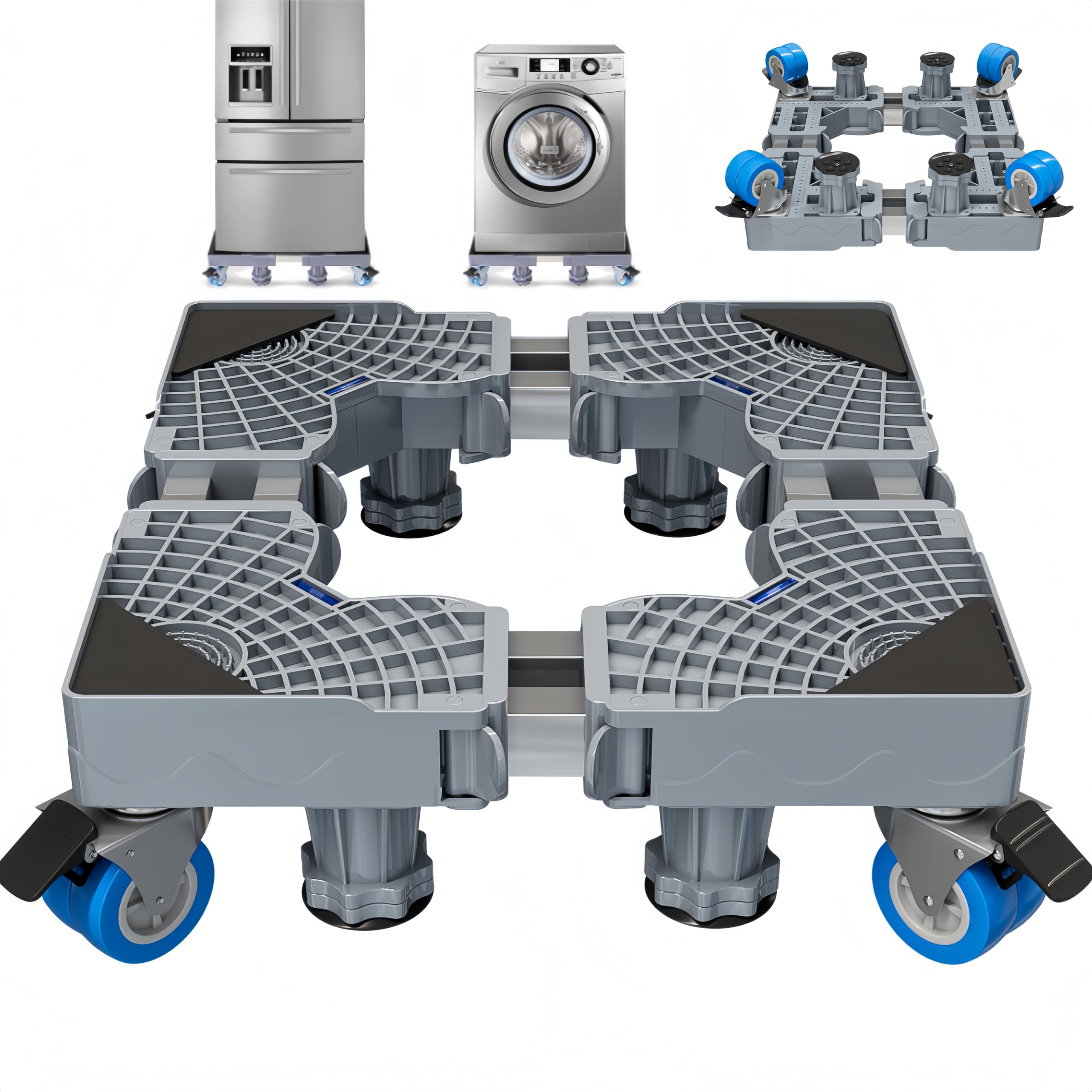 Photo 1 of 2025 Upgraded Double Fixed Rods, Heavy-Duty Adjustable Washer Stand 18.1”-24.8” with 4 Locking Wheels & 4 Strong Feet - Supports up to 880 lbs, Ideal for Washer, Dryer & Mini Fridge