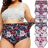 Feihtl Women's Plus Size Underwear Floral Print Panties Briefs 6 Pack XL-5XL High Waist Ladies Undies for Women
