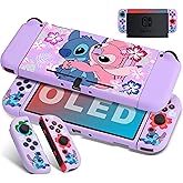 Xcitifun Protective Case Compatible with Nintendo Switch OLED TPU Cases for Girls Boys Kids Cartoon Cute Kawaii Switch 2021 Protect Shell Designed for Nintendo OLED Cover - Petal Purple
