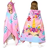 Joiedomi Unicorn Hooded Towels for Kids Soft 100% Cotton Kids Beach Towel 30" x 50" for 3-10 Years Boy Girl Beach Hooded Poncho Absorbent Pool Toddler Swim Bath Wrap