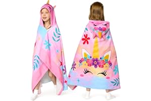 Joiedomi Unicorn Hooded Towels for Kids Soft 100% Cotton Kids Beach Towel 30" x 50" for 3-10 Years Boy Girl Beach Hooded Poncho Absorbent Pool Toddler Swim Bath Wrap