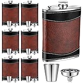 Funnymoom 6 Set 8 oz Leather Wrapped Hip Flasks for Liquor Leak Proof Stainless Steel Whiskey Flasks with 1 oz Cups and Funnels Set of 6 Groomsman Proposal Gifts for Men Father Birthday Wedding