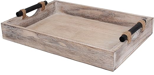 Amazon Com Rutledge King Bethany Serving Tray Ottoman Tray Decorative Tray Coffee Table Tray Wooden Tray Breakfast In Bed Tray With Handles Rustic Wood Tray Home Kitchen