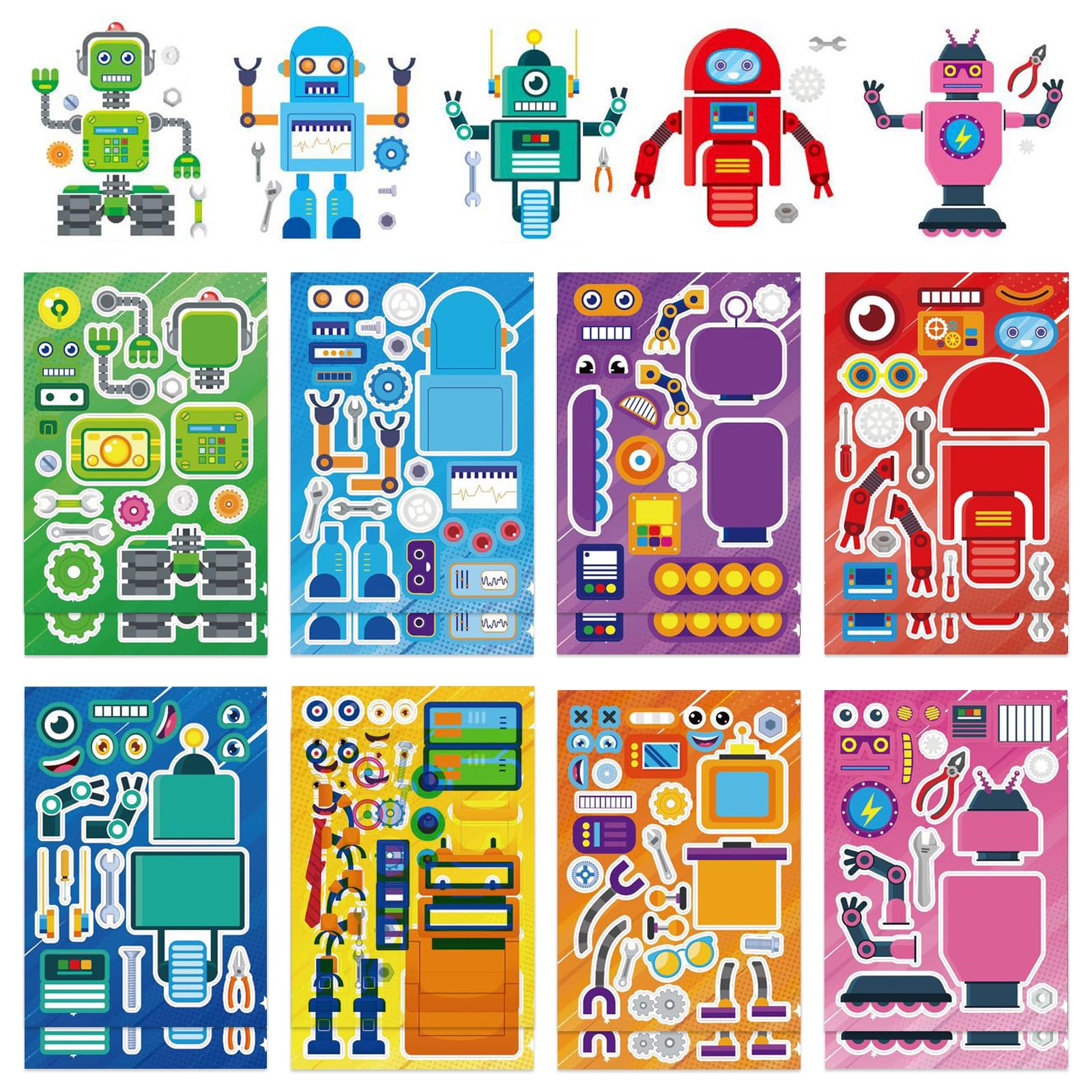 16 Sheets Robot DIY Make a Face Stickers, Personalized Stickers for Birthday Party Supplies — image 1