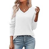 Zeagoo Women's 2026 Fall V Neck Sweater Trendy Long Sleeve Casual Lightweight Ribbed Knit Pullover Tops