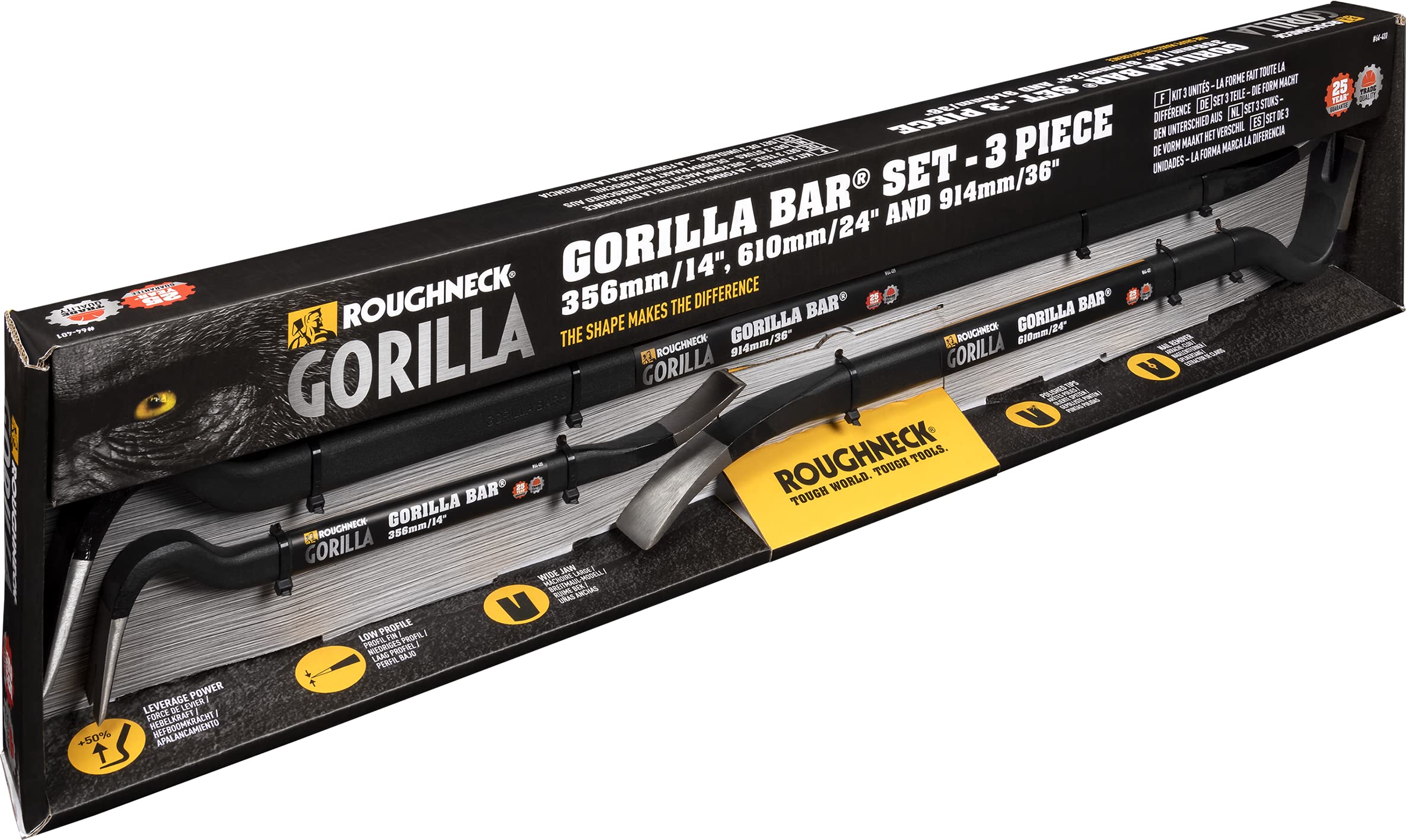 Roughneck Gorilla Bar 3 Piece Set – 14in (356mm), 24in (610mm) & 36in (914mm) Drop Forged & Heat Treated Premium Wrecking Bars