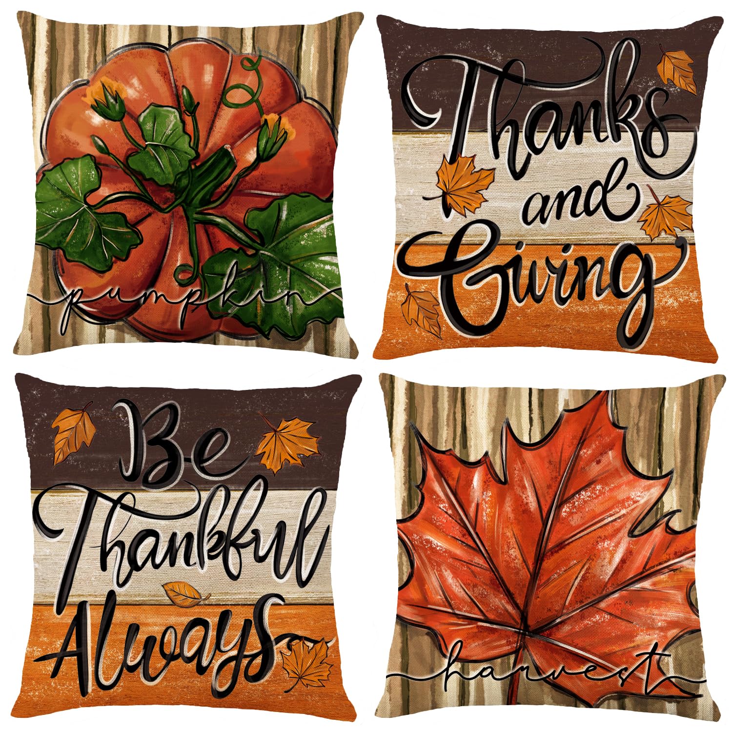 Photo 1 of Heirloom Haven 4 Pack Fall Pillow Covers Decoration,18x18in Farmhouse Tree Texture Bottom Pumpkin Maple Leaf Thanksgiving Throw Pillows Cushion Case Couch Decor for Autumn Home Outdoor Decorations