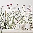 Zonon 6 Pieces Flowers Wall Decals Vinyl Dragonflies Flowers Wall Stickers Removable Floral Wall Murals Peel and Stick Colorful Flower Wall Decor for Bedroom Living Room Nursery(Flowers)