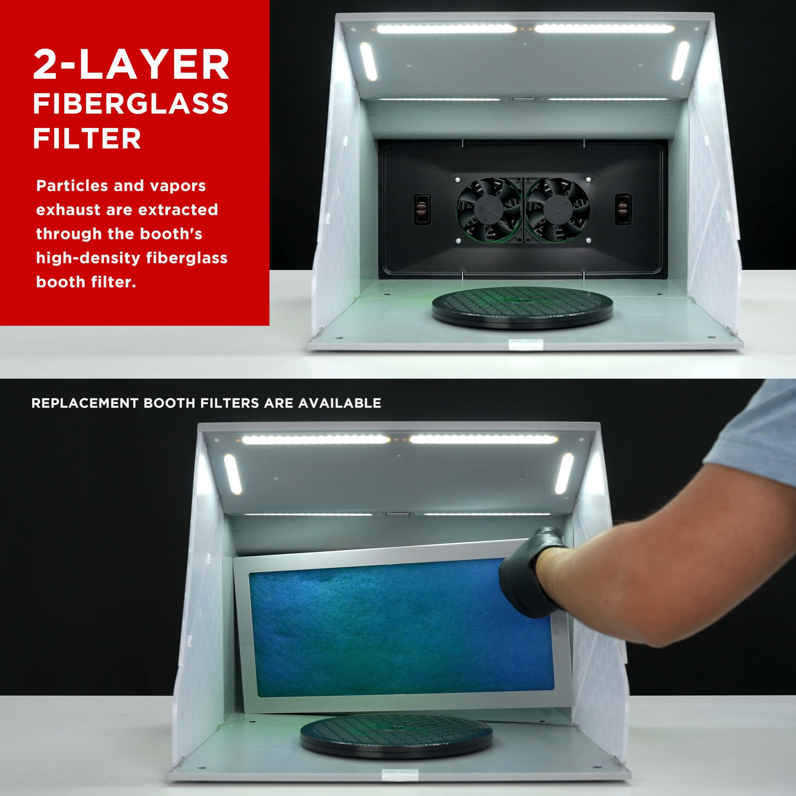 Master Airbrush Portable Airbrush Spray Booth Kit with Dual Exhaust Fans, 4 LED Lights, Turntable & Extension Hose, 16