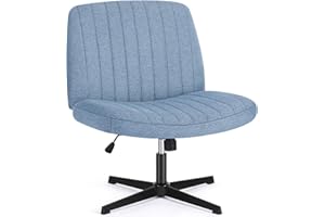 OLIXIS Criss Cross Chair, Armless Cross Legged Office Desk Chair No Wheels, Fabric Padded Modern Swivel Height Adjustable Mid Back Wide Seat Computer Task Vanity Chair for Home Office(Blue)