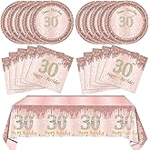 30th Birthday Decorations for Women 30th Birthday Party Supplies Include Rose Gold birthday Plates and Napkins Tablecloth 30th Birthday Supplies Tableware for Women