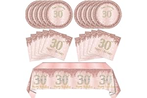SNIMICS 30th Birthday Decorations for Women - Rose Gold Plates, Napkins, Tablecloth - 41 Count