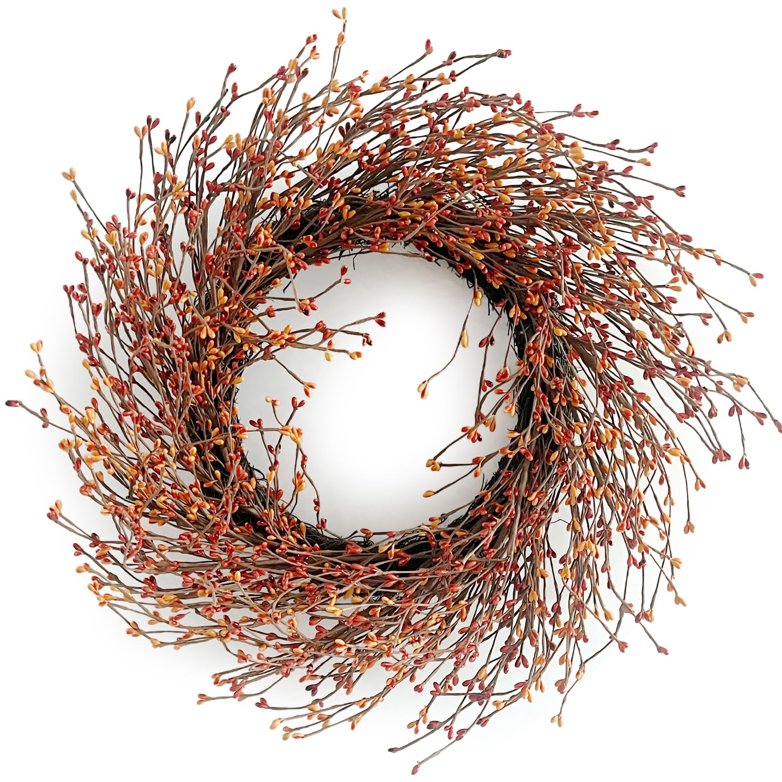 Photo 1 of 24 Inch Fall Wreath for Front Door with Large Grapevine, Orange Pip Berry Wreath for Fall Door Decor, Autumn Wreaths for Farmhouse Wall Window Home and Halloween Christmas Thanksgiving Decoration