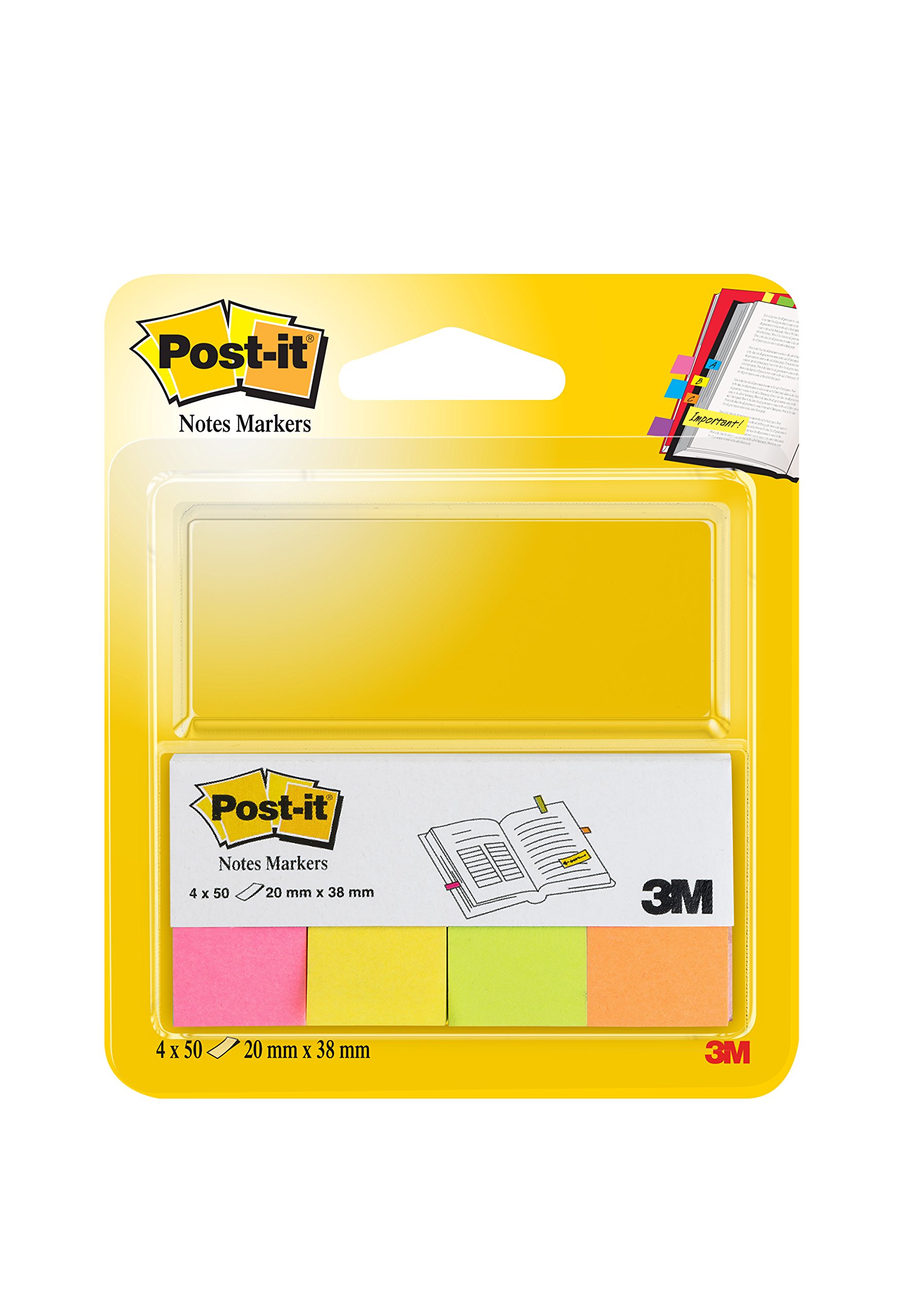 Post-it Notes Markers, Assorted Neon Colours, 4 Pads 20 mm x 38 mm, 50 Sheets/Pad - to Mark, Highlight or Color Code Important Information
