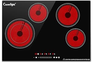 Cusinesync 30 Inch Electric Cooktop, 4 Burner Electric Stove Touch Control, Electric Stove with Glass Protection Metal Frame, 7200W, Safety Locks & Timers, 240V Hard Wire (No Plug)