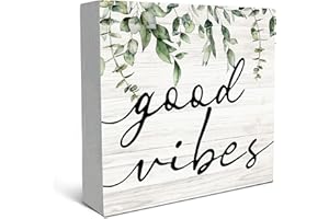 SRADMO Botanical Eucalyptus Leaves Wood Box Sign Desk Decor, Rustic Eucalyptus Leaves Wooden Block Box Sign Decoration For Home Office Shelf Table Decor