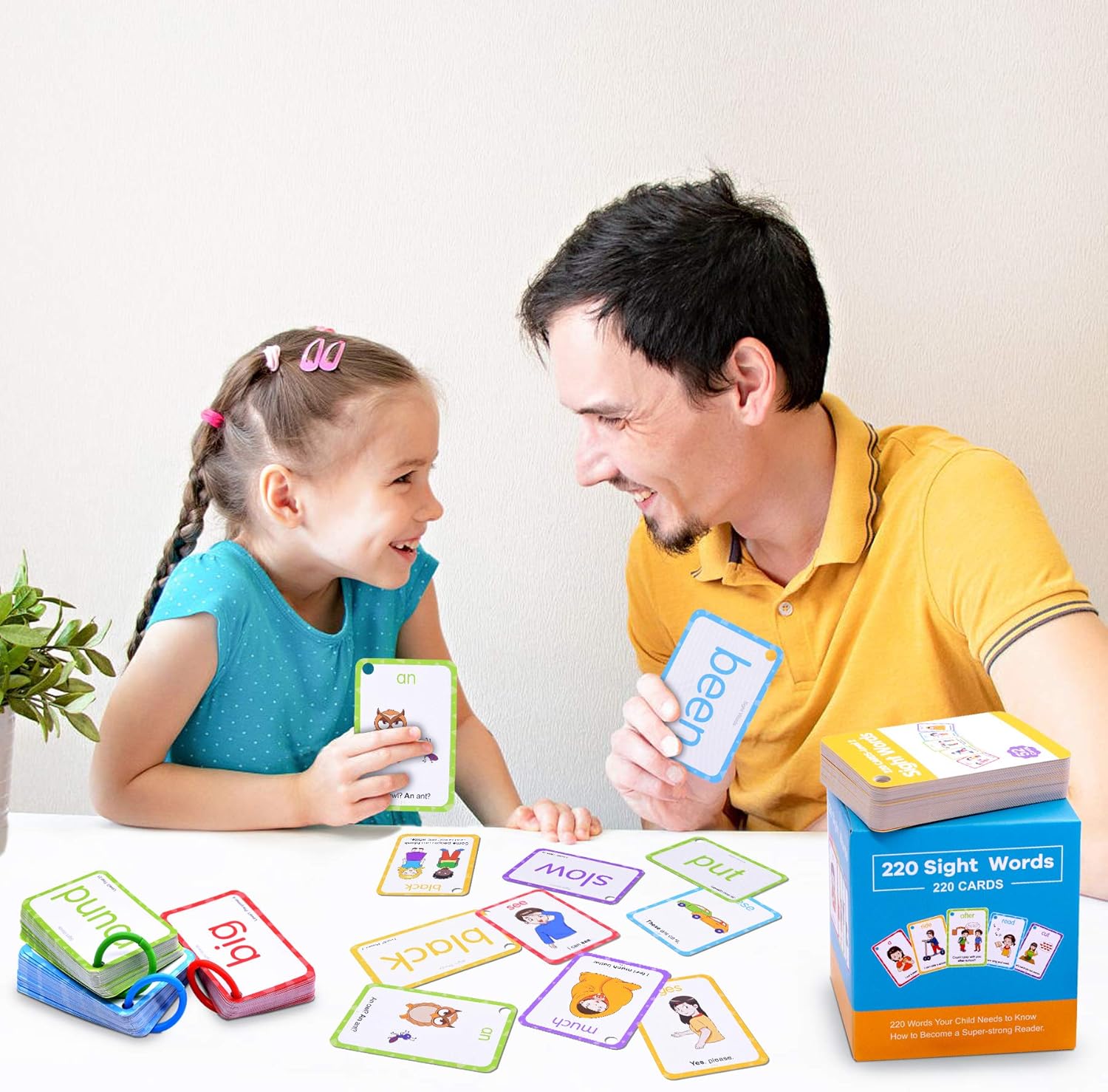 Conzy Dolch Sight Words Flash Cards for Kindergarten 1st 2nd 3rd Grade Preschool Toddlers, 220 Sight Words with Pictures and Sentences for Kids Learn to Read, 5 Levels of Difficulty, 6 Sorting Rings