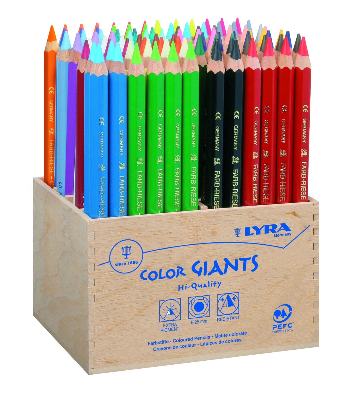 LYRA Color Giants Wooden Large Colouring Pencils, School pack, 96 Pieces Assorted Colours, Ideal for Children & Schools
