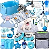 Abbylike 50 Pcs Puppy Supplies Starter Kit for Small Dogs Puppy Essentials Includes Leash, Bowls, Teeth Brushes, Water Bottle, and More Accessories for Dogs Pet Day Welcome Gift(Blue)