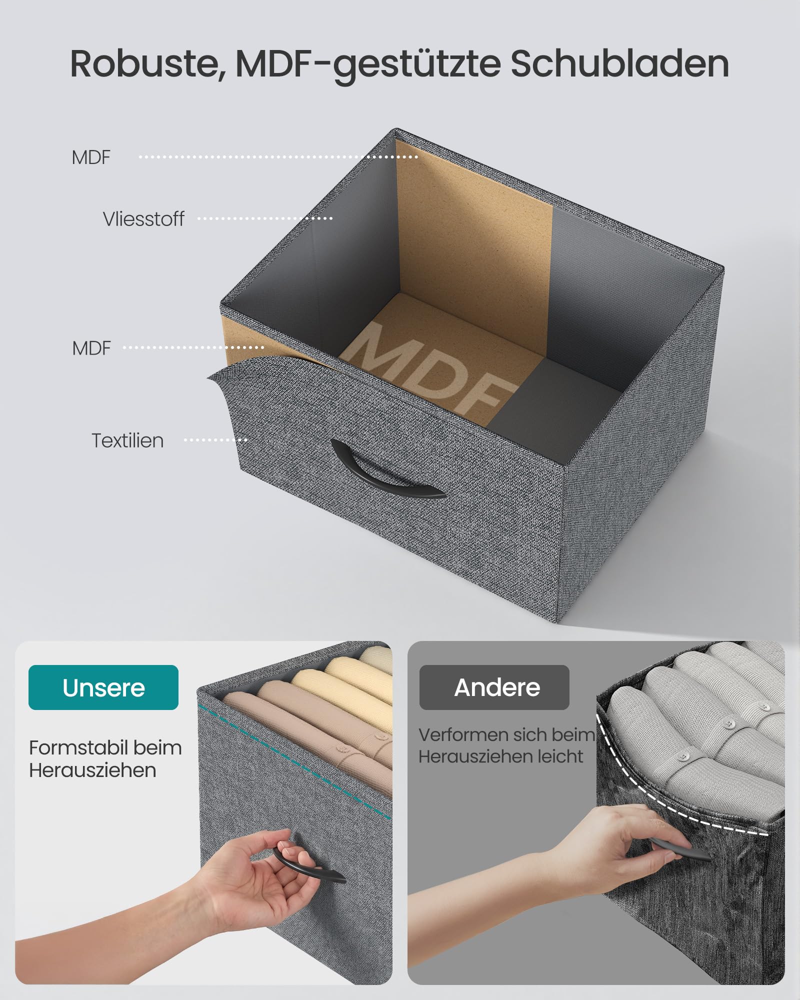 SONGMICS BELLAH Kollektion - Kommode, Schrank, Aufbewahrungsschrank, für Schlafzimmer, Flur, Wohnzimmer, Stahl, 4 Schubladen, modern, schiefergrau LGS314G101 4