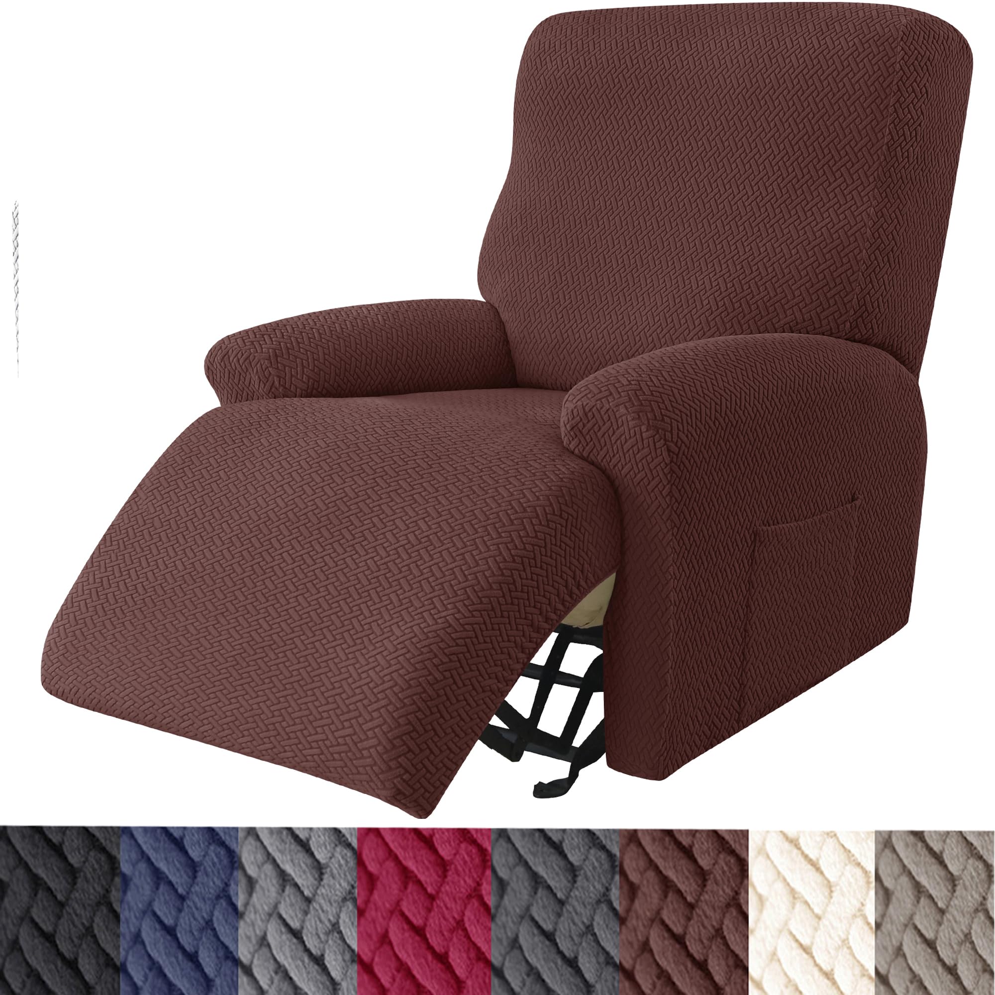 Photo 1 of HFCNMY Recliner Chair Covers,4 Pieces Stretch Jacquard Recliner Chair Cover Washable Recliner Slipcovers Chair Covers for Recliners with Elastic Bottom Coffee