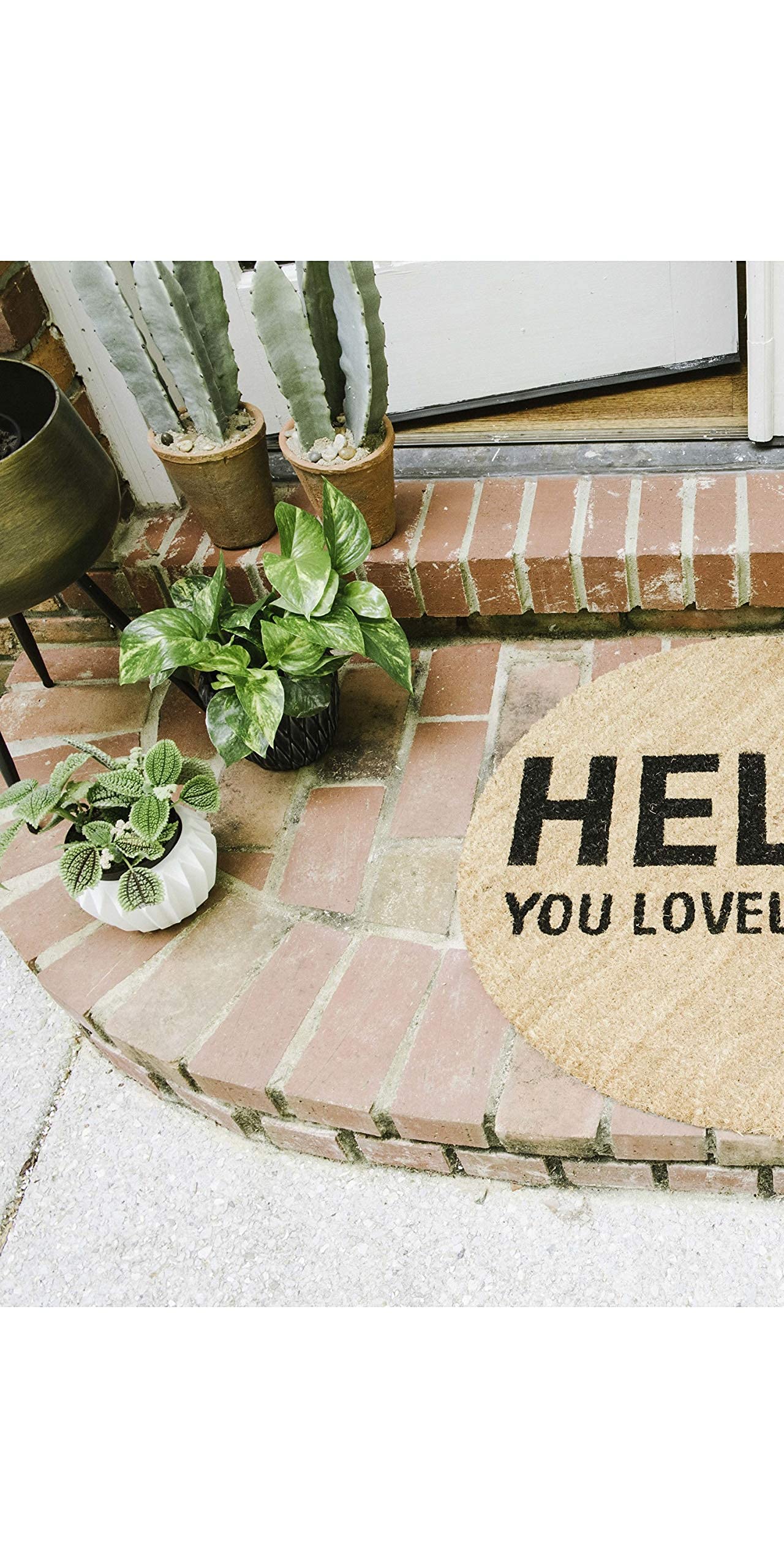 Bloomingville Round Coir Doormat, Hello You Lovely People, Natural