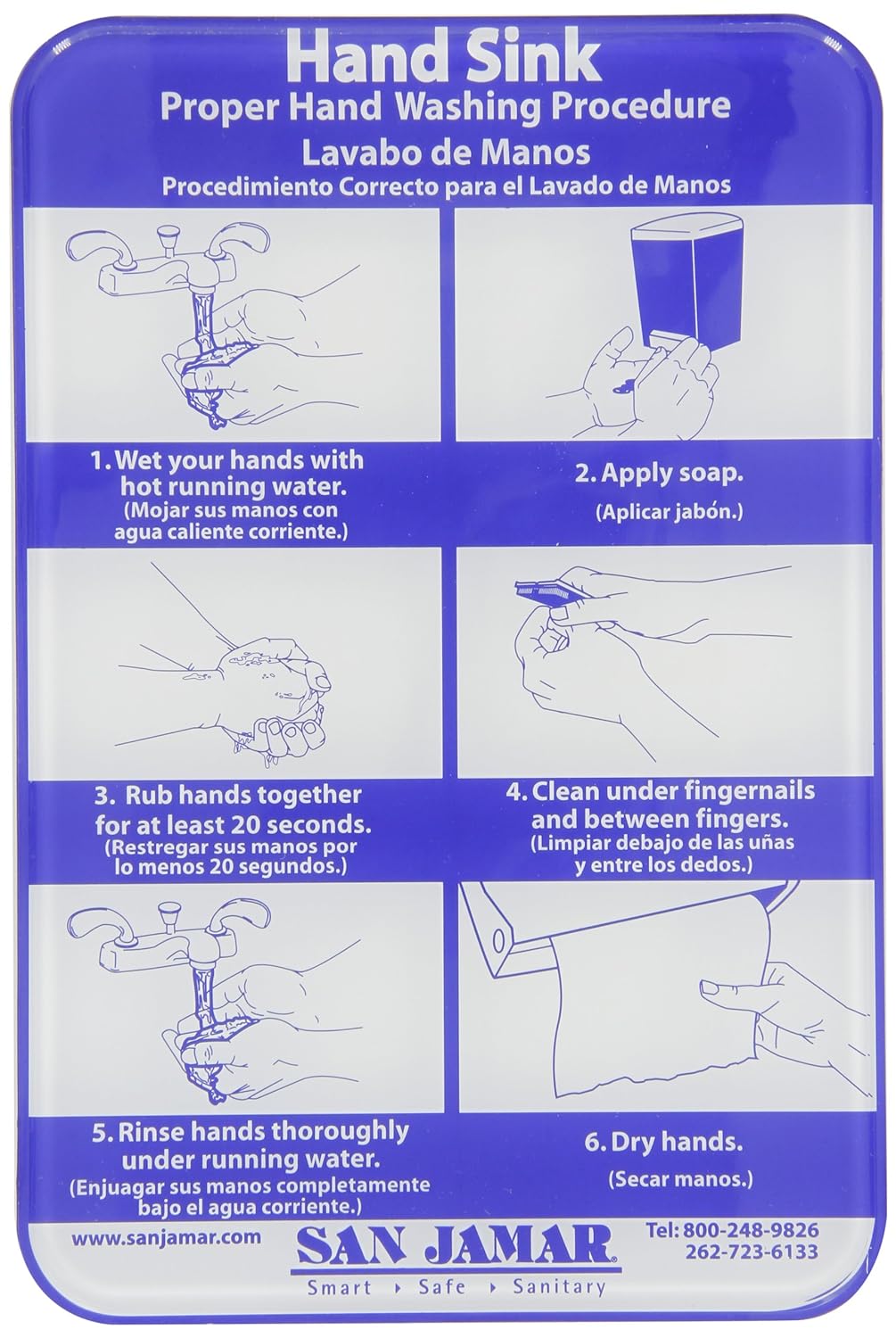 San Jamar HWWLCT Hand Washing Station Smart Chart, 6" Width x 9" Height