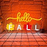 Allball Fall Neon Signs for Wall Decor, Hello Fall Neon Light USB Powered, for Thanksgiving Maple Leaf Decor Fall Theme Party Sign(14.1 * 8.2 In)