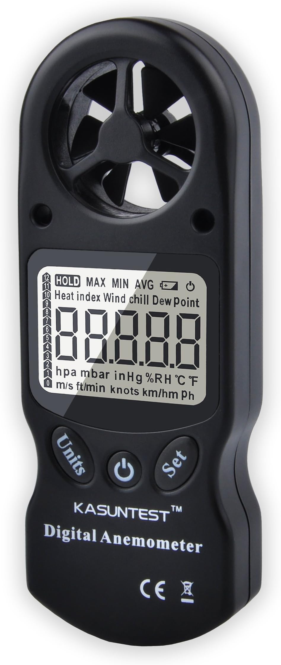 KASUNTEST 8-in-1 Handheld Digital Anemometer Weather Meter with Temperature, Humidity, Dewpoint, Heat Index, Wind Chill, Altitude Barometer KT-302