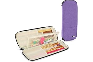 Teamoy Knitting Needles Case (Up to 14''), Travel Organizer Storage Bag for Knitting Needles, Tunisian Crochet Hooks and Accessories, Purple