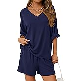 PRETTYGARDEN Womens 2 Piece Sets 2026 Oversized Vneck Half Sleeve Tops Shorts Lounge Set Casual Summer Travel Beach Outfits