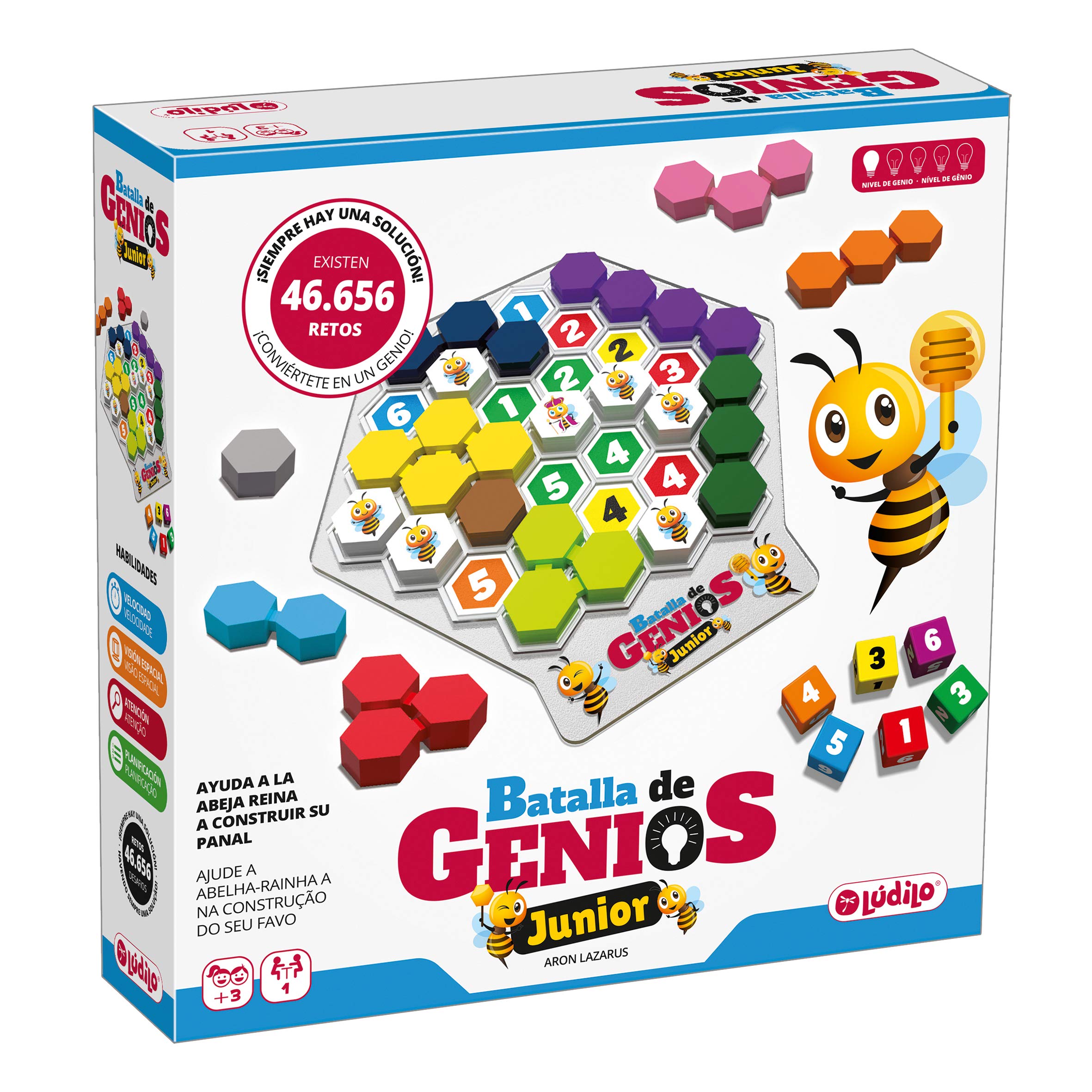 Lúdilo - Battle of Genies Jr, 3D Puzzle, Educational Table, Puzzles for Kids with Wooden Pieces, Board Games, Power Logic and Speed