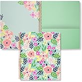Steel Mill & Co Cute Large Spiral Notebook College Ruled, 11" x 9.5" with Durable Hardcover and 160 Lined Pages, Mint Floral