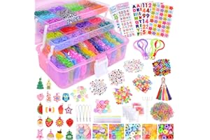 VICOVI 15000+ Loom Rubber Band Refill Kit in 32 Colors Bracelet Making Kit with 3 Layer Container，13500 Loom Bands 600 S-Clips 20 Cartoon Pendant 358 Beads for Kids Weaving DIY Crafting Gift