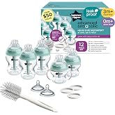 Tommee Tippee Advanced Anti-Colic Baby Bottle Set, Newborn 0m+ | 12 Pieces, 5oz &amp; 9oz BPA Free Bottles, Slow &amp; Medium Flow Breast-Like Nipples, Bottle Handles, Cleaning Brush