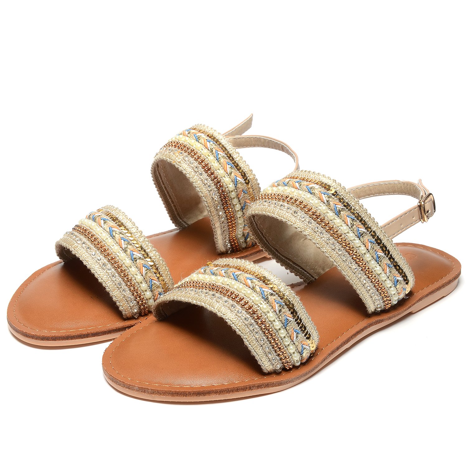Odema Womens Flat Slingback Sandals Buckle Open Toe Shoes Sandals Size 6-8.5 Apricot - Image 3