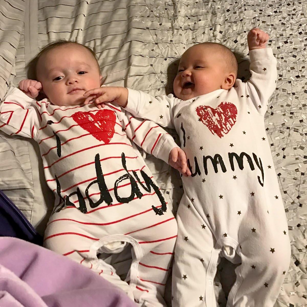 AOMOMO Unisex-Baby Newborn I Love Mummy I Love Daddy Bodysuit 2 Pack: Clothing